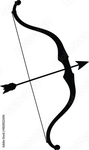 Silhouette of a traditional recurve bow with an arrow nocked and ready to fire