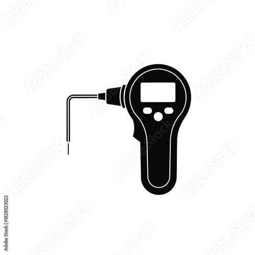 Black digital thermometer icon with probe white