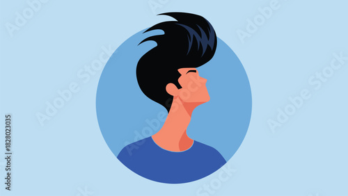 Stylish Man Profile Looking Up with Voluminous Black Hair Vector Illustration