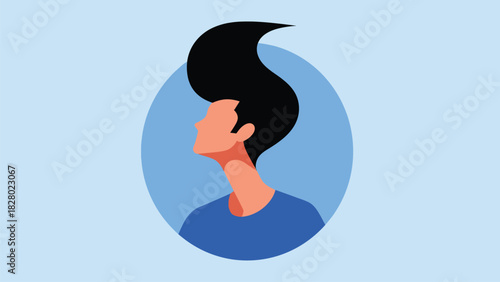 Modern Stylized Profile Avatar Illustration with Dramatic Black Hairstyle