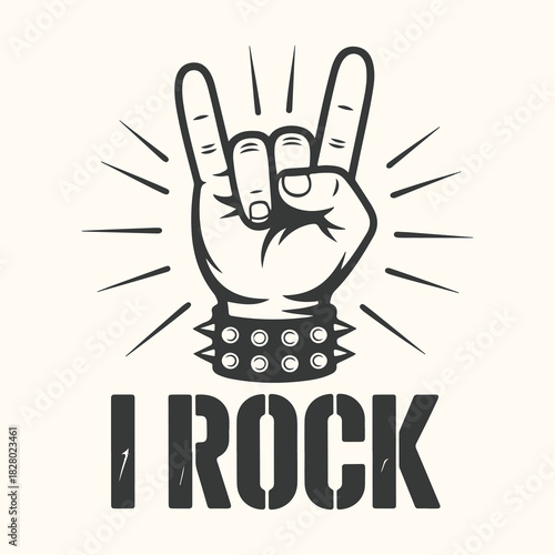 Vector art of rock on hand gesture with i rock text, symbolizing music and rebellion