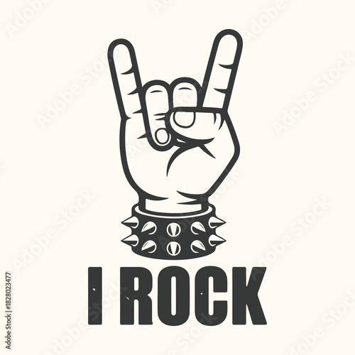 Vector art of rock on hand gesture with text i rock