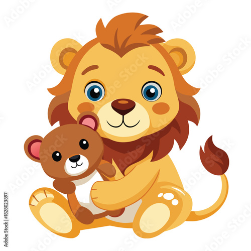 cute cartoon lion character illustration in jungle setting