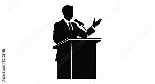 Public speaker giving speech at podium silhouette
