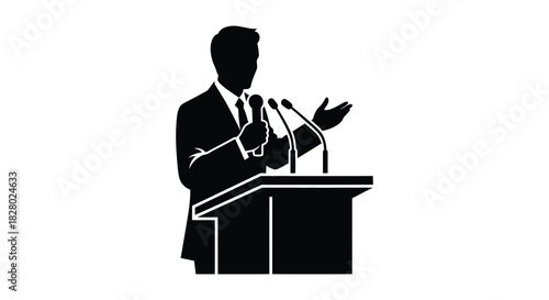 Public speaker giving a speech at a podium silhouette