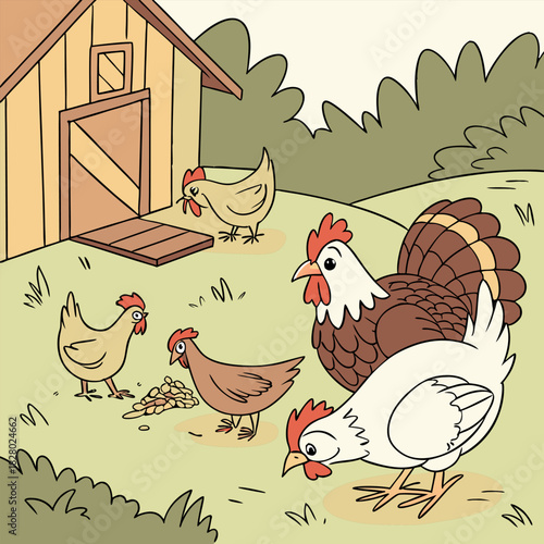 Closeup shot of a hen sitting on the grass with its chicken