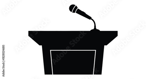 Podium with microphone silhouette for speech presentation or public speaking silhouette