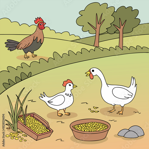 Closeup shot of a hen sitting on the grass with its chicken