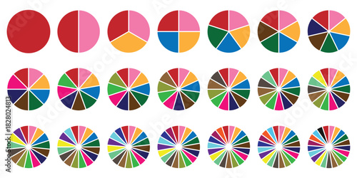 Pie chart set. Color ring, donut round diagram. Infographic wheel segment and fraction. Vector illustration. eps 10