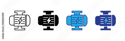 Set of electric motor icons representing power and industry, isolated on white background. industrial concept imagery.