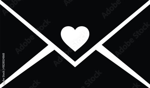 Black silhouette icon of a sealed love letter or secret message envelope featuring a small heart shape centered the flap