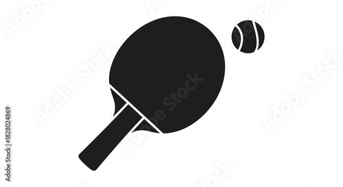 Ping pong paddle and ball simple black silhouette