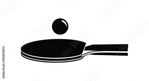Table tennis paddle with ball silhouette in black and white design silhouette