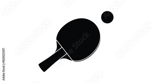 Ping pong paddle and ball isolated on white background silhouette