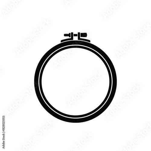 Black embroidery hoop with screws on white background