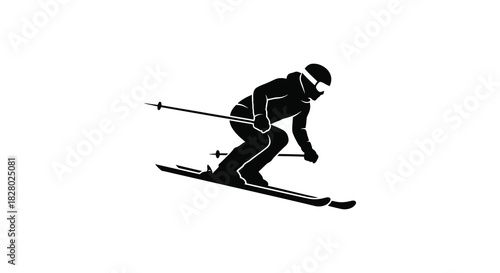 Downhill skier in action dynamic winter sport silhouette