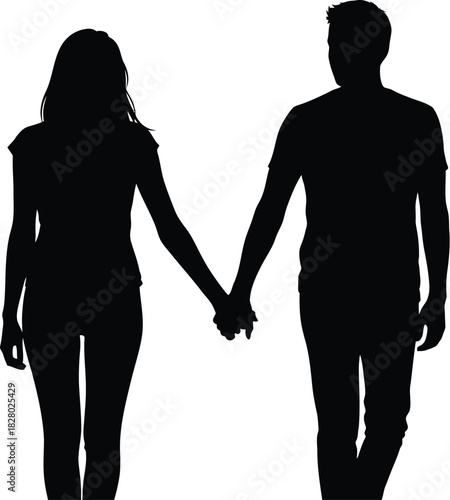 Silhouette of a couple holding hands while walking together against a bright, symbolizing partnership and togetherness