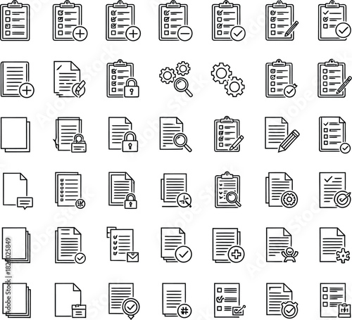 Hand drawn document and file icons set for business and web design projects in black and white