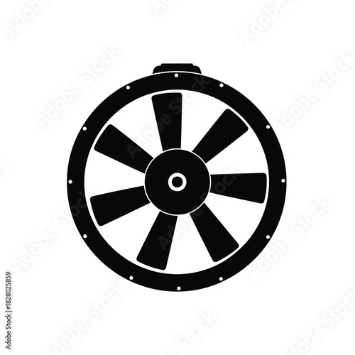 Black fan blades with circular housing on white vector