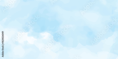 Beautiful abstract watercolor blue sky background with fluffy white clouds on a sunny day