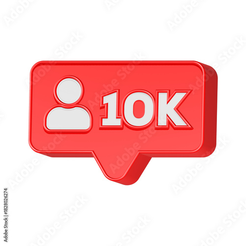 3d rendering icon 10k followers in red color