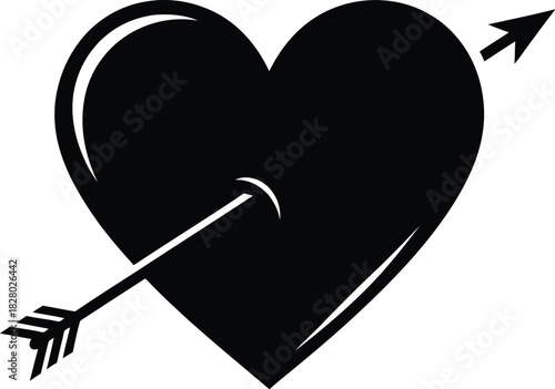 Simple black silhouette graphic of a heart pierced by an arrow