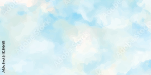 Abstract blue watercolor background with light sky bokeh, cloud pattern, and bright blurred texture for a winter design	