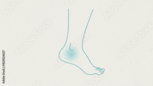 Outline drawing of a foot and ankle with a blue glow around the ankle area on a white background