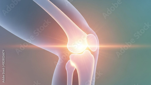 Illustration of a human knee joint with a bright spot indicating potential pain or inflammation issue