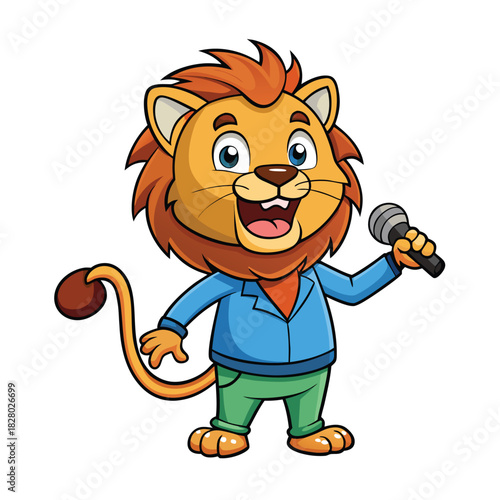 Cute cartoon lion character waving illustration vector