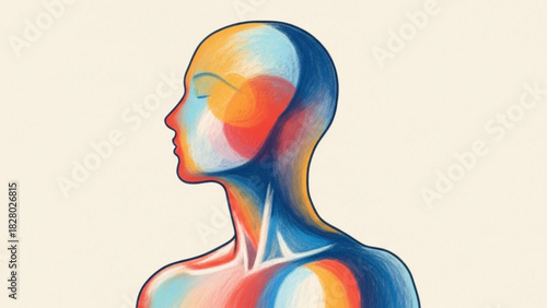 Abstract colorful illustration of a person in profile with closed eyes and smooth color transitions