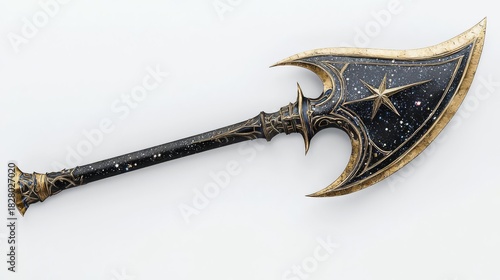 A beautifully designed fantasy spear with intricate details and a celestial theme, perfect for digital art projects.