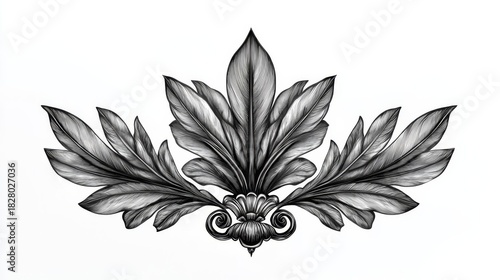 Elegant black and white decorative leaf design, perfect for artistic and architectural projects.