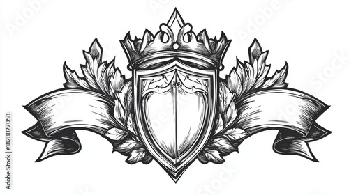 Intricate heraldic emblem featuring a shield, crown, and decorative elements, perfect for design projects.