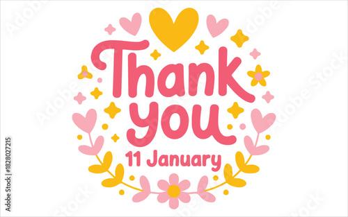 International Thank You Day 11 January Floral Vector