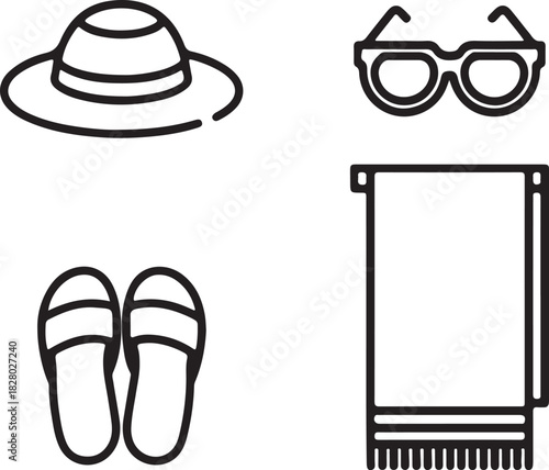 Collection of summer vacation accessories for beach and travel