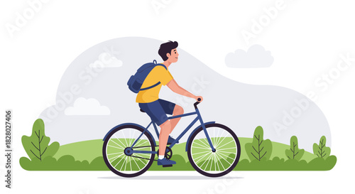 Man riding bicycle on trail in nature