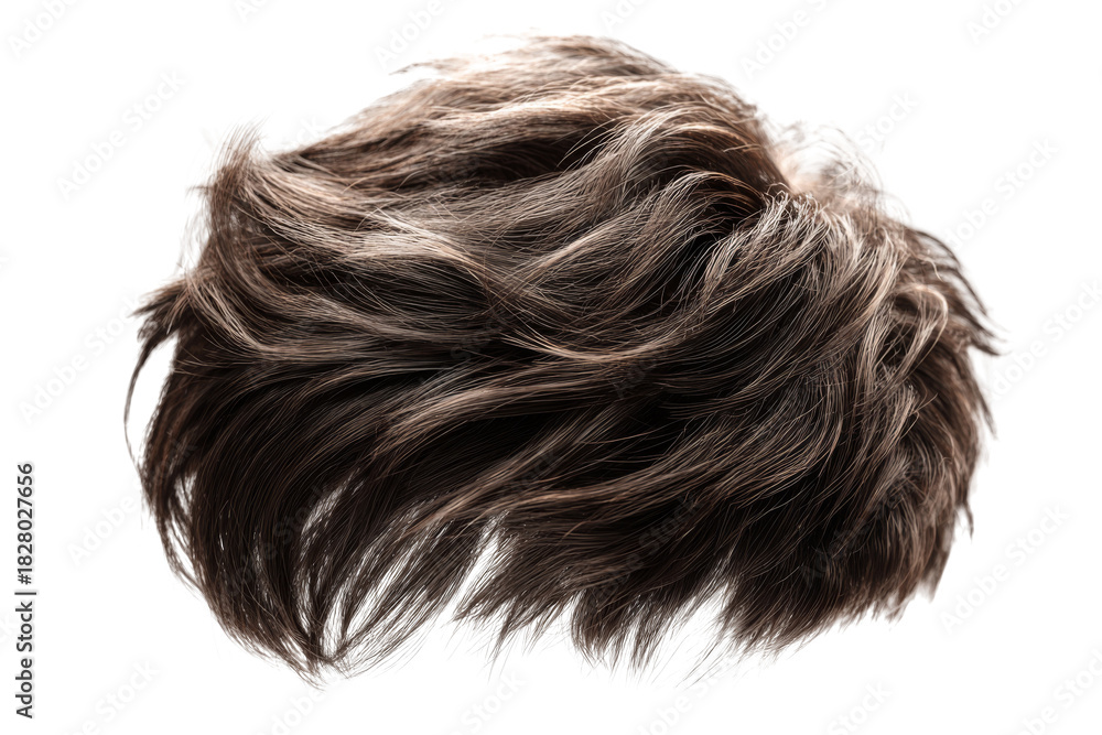 Obraz premium Brown men hairstyle layered waves haircut for design resources isolated on transparent background
