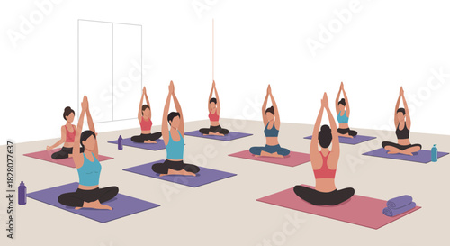 Yoga class raising arms