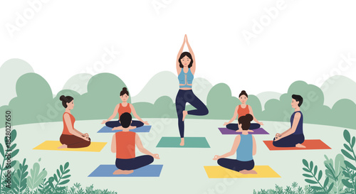 Yoga Class in Nature Illustration