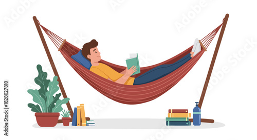 Man Reading Book in Hammock