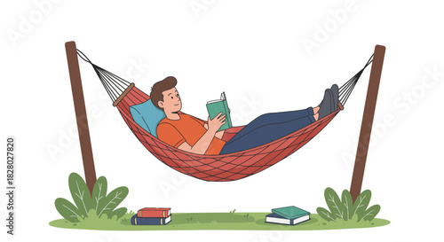 Man reading book in hammock