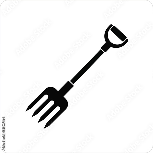 Black garden fork icon on white background tool agriculture