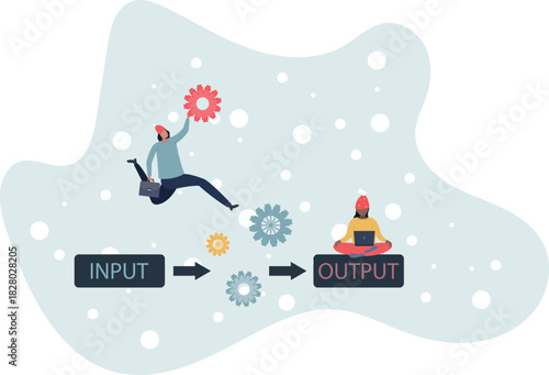 Algorithm data input and output process visualization.life and employment of people.