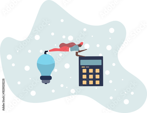 Sustainability concept.character reduce energy consumption at home.use energy saving light bulb.life and employment of people.