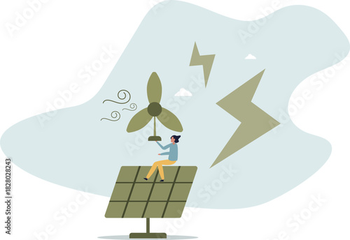 renewable energy sources and green electricity.flat vector illustration.life and employment of people.