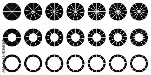 Pie chart set, Circle icons for infographic. Circle diagram collection with sections or parts. eps 10