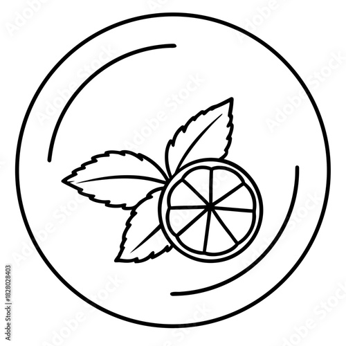 Lemon slice with leaves