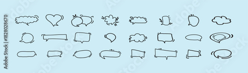 A black and white vector icon set features multiple chat bubbles, outlined in bold black lines to represent conversation, feedback, and communication clarity. vector Illustration.