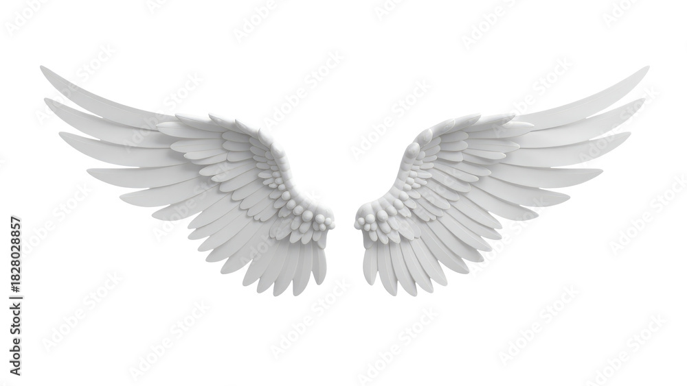 Naklejka premium A pair of white wings on a pure white background, suitable for use in fantasy and mythology illustrations